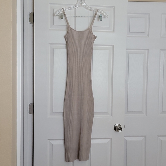 Hm Light Beige Ribbed Midi Dress Xs 